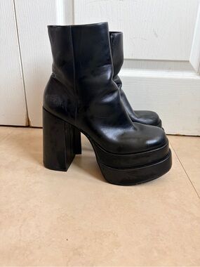 Black Platform Block Heel Ankle Boots